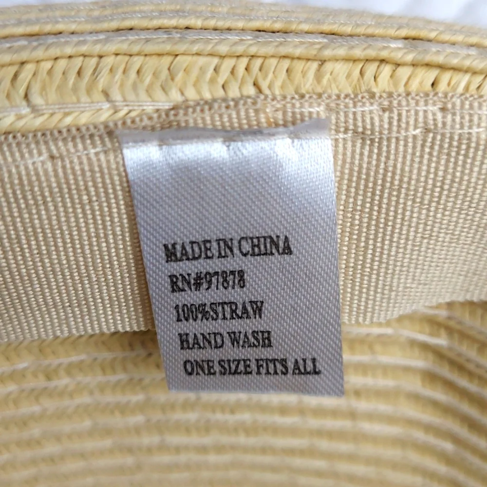 * Fedora Women's Summer Straw Hat Tan with Coral Multi Band, Like New